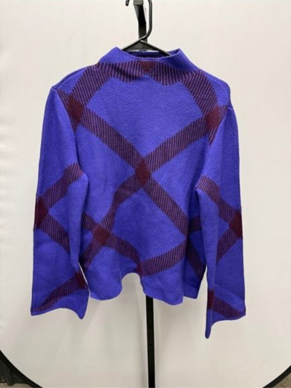 Ann Taylor Purple Geometric Plaid Mock Neck Sweater